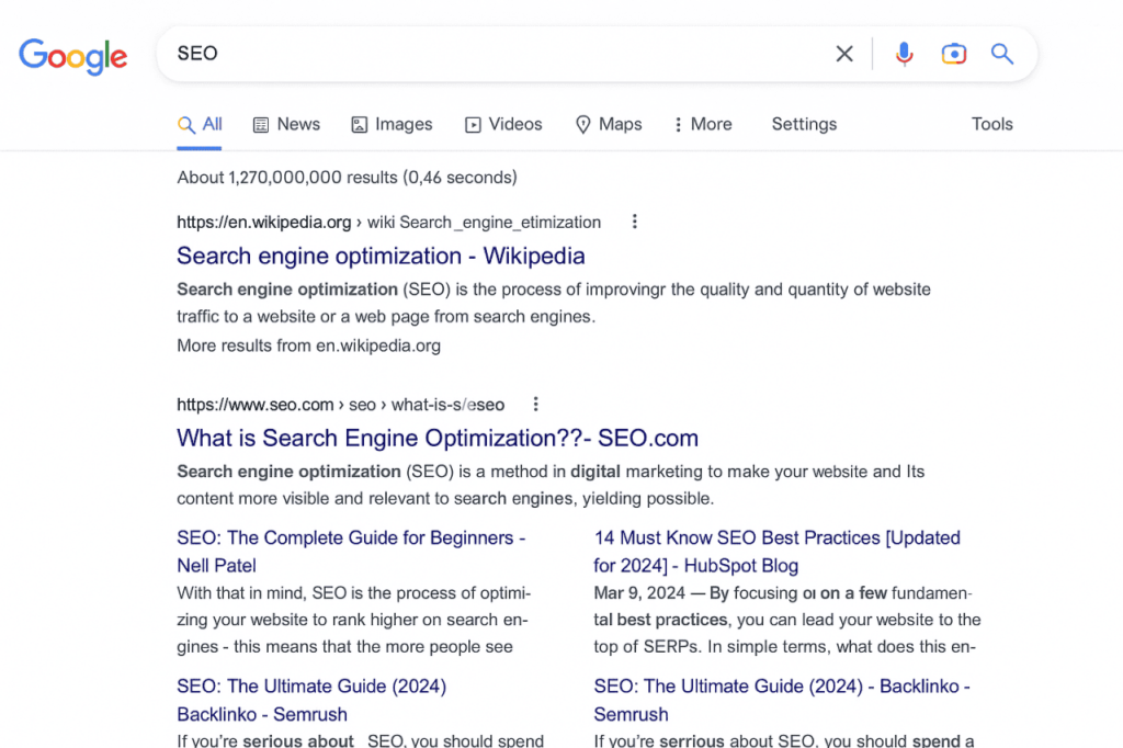 SEOで検索したGoogle検索結果